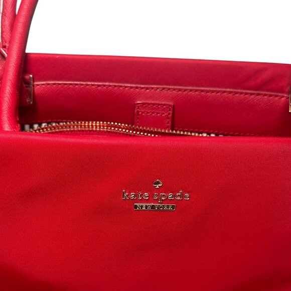 Kate Spade ~ Phoebe Red Nylon Tote Top handle Shoulder bag, Striped interior - Picture 3 of 16